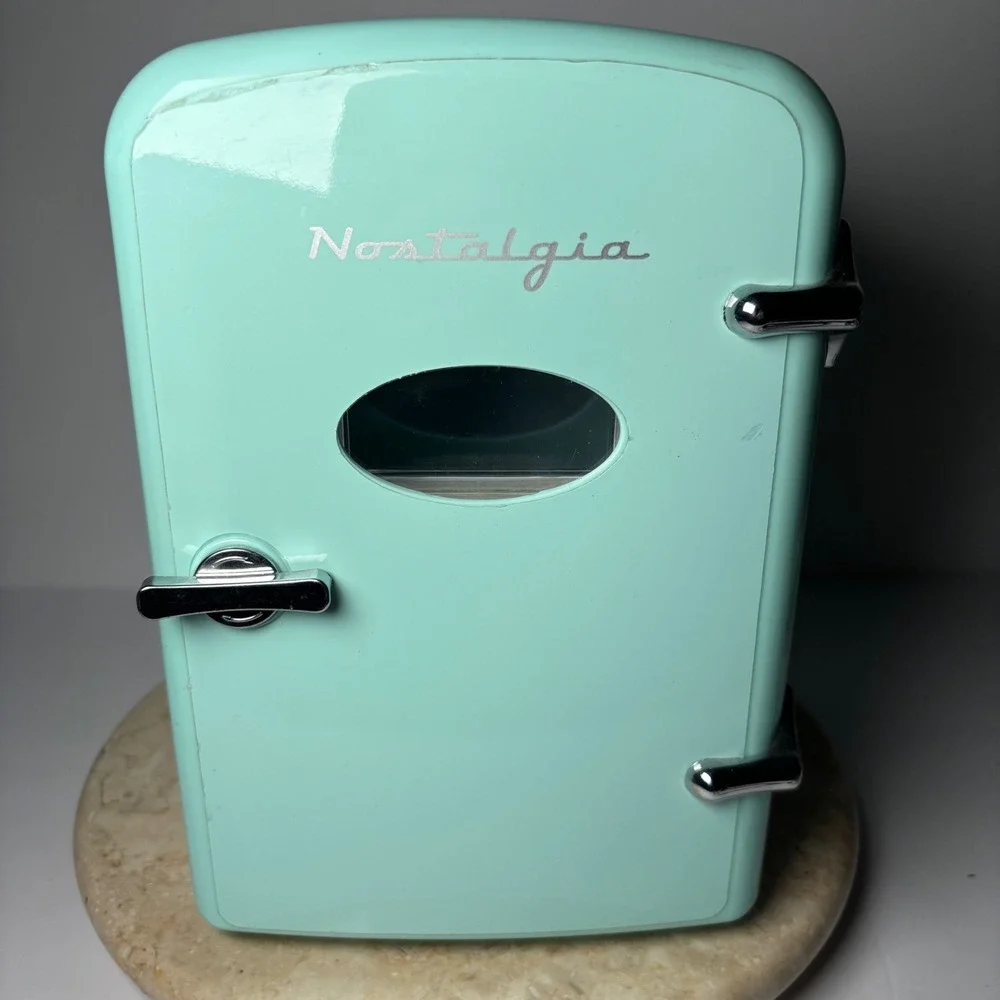 Nostalgia Retro 6-Can Personal Cooling and Heating Refrigerator Blue Mini Fridge